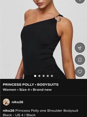 Princess Polly Black One-Shoulder Bodysuit with Silver Ring